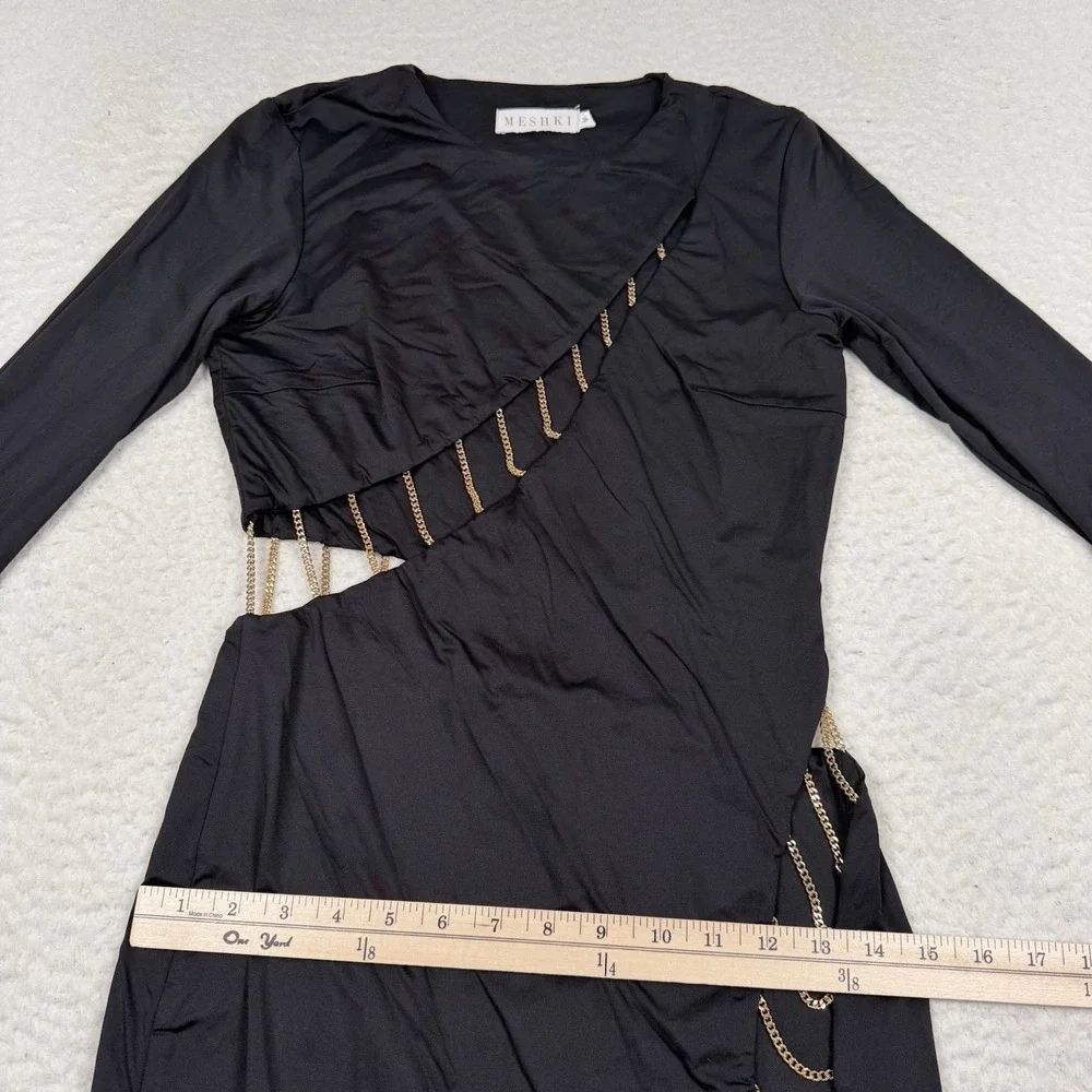 Meshki Chain Dress Women's Medium Black Gold Mini Bodycon Sexy Designer Stretch - Picture 9 of 12